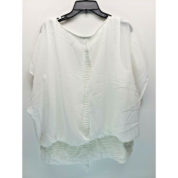 I.N. Studio Women's Blouse Sheer Bat sleeve Smocked Waist Ruffled White Size XL - Picture 1 of 7